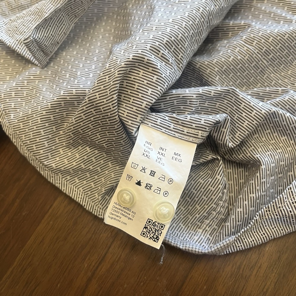 Hugo Boss Shirt Men's 2XL White Black Long Sleeve Dress Shirt Cotton Regular Fit - Picture 7 of 12